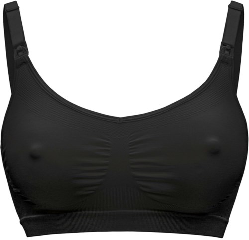 A black sports bra with adjustable straps and supportive material, designed for comfort and activity.