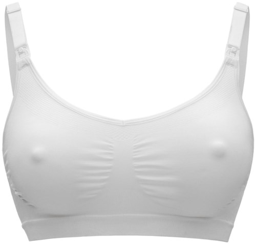 A plain white sports bra with adjustable shoulder straps and no patterns or logos.