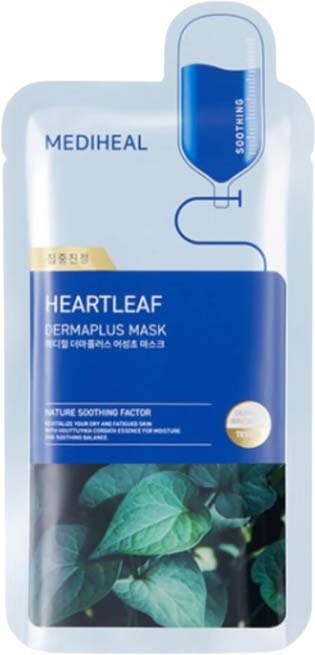 En hudvårdsproduktförpackning med blå etikett, innehållande en ansiktsmask och en vattendroppe.