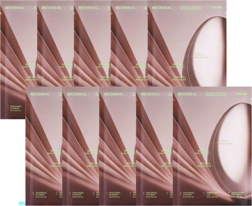 Multiple boxes of Mediheal cream stacked on a surface, all with similar packaging design and text.