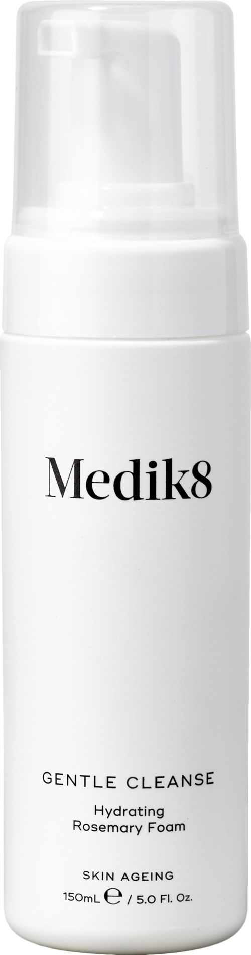 Valkoinen pullo with pumppu, merkittävä Medik8, lempeä puhdistus, kosteuttava rosmariini vaahto. 150 ml.