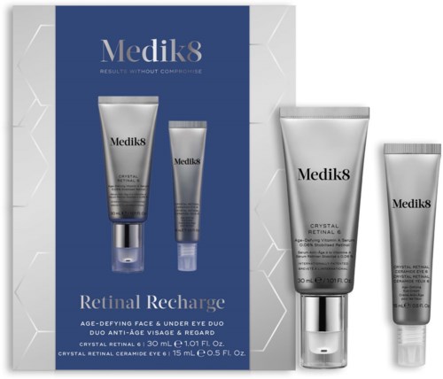 Medik8 Crystal Retinal 30 ml tube and packaging with product details on a white background.