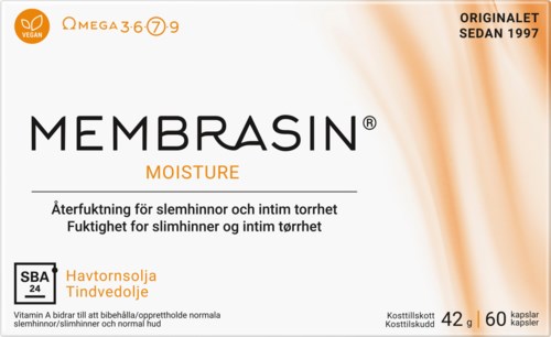 Membrasin Moisture capsules, created in 1997, contain sea buckthorn oil and vitamin E for skin and intimate dryness.