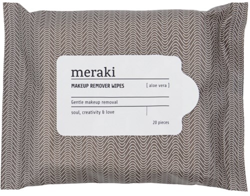 Box of 20 makeup remover wipes with aloe vera, gentle removal, and love theme.