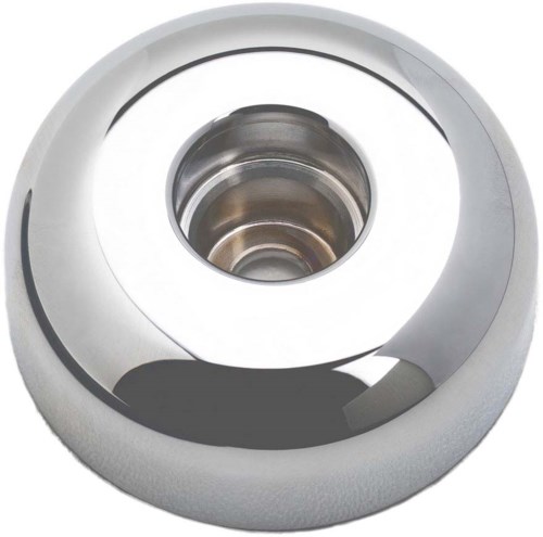 A metallic cylinder inside a white circular frame, possibly a boat or aircraft window or sensor.
