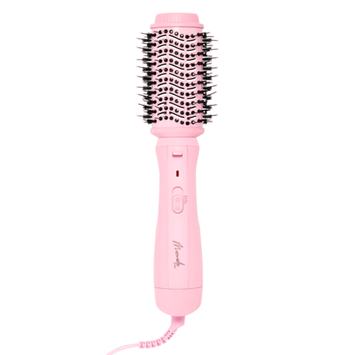 Eine rosa beheizte Stylingbürste mit runder Bürstendesign und Netzkabel.