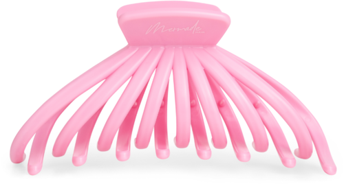 Pink hair clip with many flexible, curved prongs for holding hair.