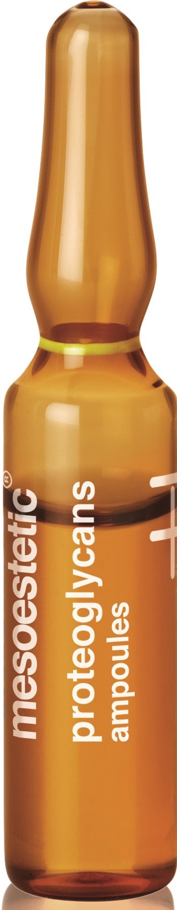 Kleine braune Flasche mit der Aufschrift 'mesoestetic proteoglycans ampoules'.