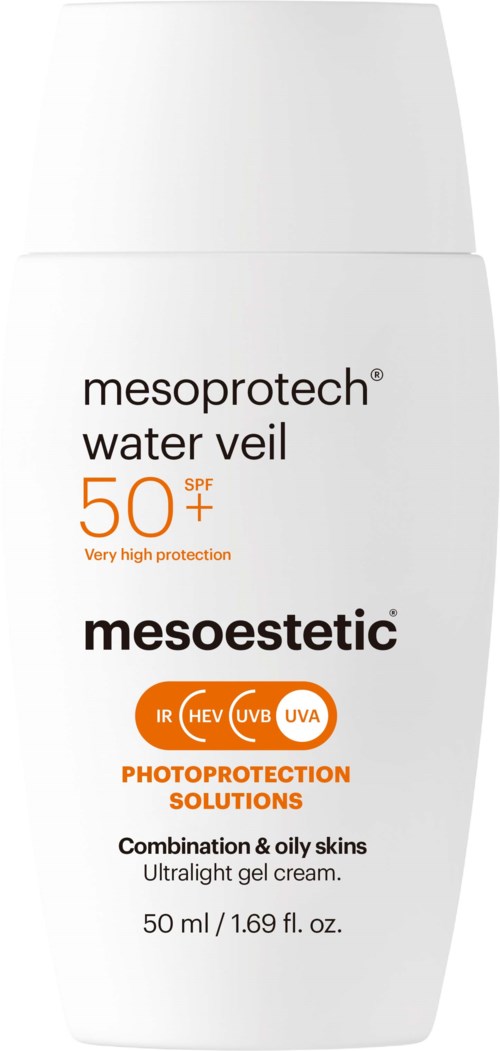 A white bottle of sunscreen with SPF 50+, labeled for face and oily skin, providing high protection and photoprotection solutions.