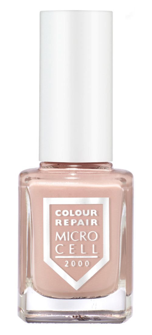 A nail polish bottle with light pink color and white cap, labeled 'Colour Repair Micro Cell 2000'.