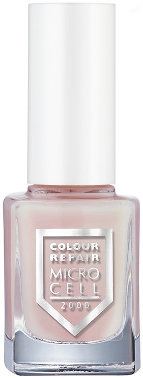 A nail polish bottle with a white cap and a pinkish color inside, labeled 'Colour Repair Micro Cell 2000'.