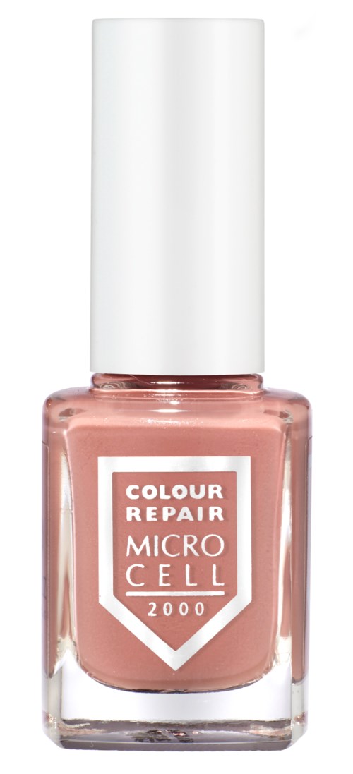 A small pink nail polish bottle with a white cap. It has a label saying 'COLOUR REPAIR MICRO CELL 2000.'