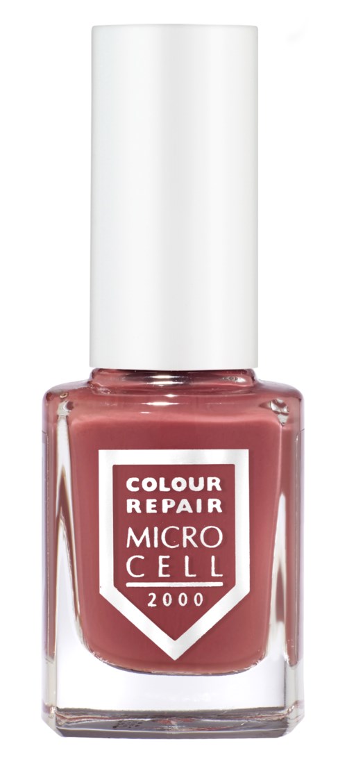 A bottle of pink nail polish labeled 'Colour Repair Micro Cell 2000' with a white cap.