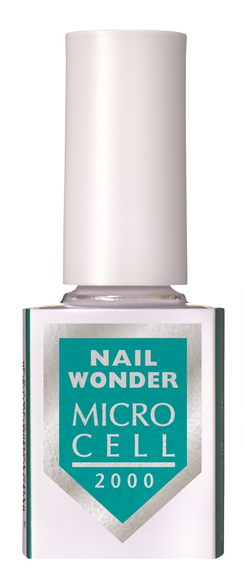 A white bottle labeled 'Nail Wonder Micro Cell 2000' with a large white cap.