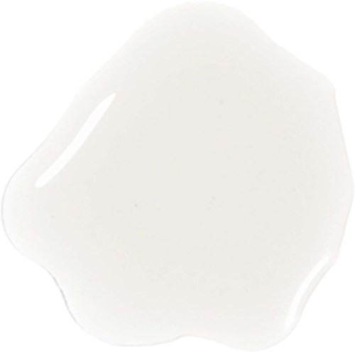 Valkoinen epäsäännöllinen purkaus tai läikkä, jossa on sileät reunat ja kiiltävä pinta.