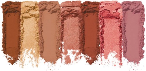 Rader med knust, pulveraktig rouge i forskjellige nyanser fra lys beige til rosa. Brukes til sminke eller kunst.