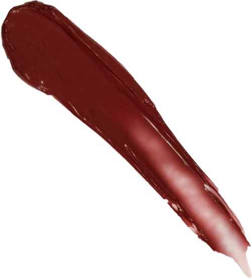 Een vlek donkerrood lippenstift op een witte achtergrond.