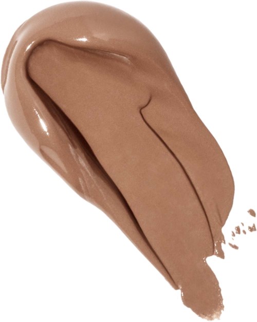Ein Probestück cremig beigen flüssigem Make-up oder Grundierung mit glatter, glänzender Textur und Streifenmuster.