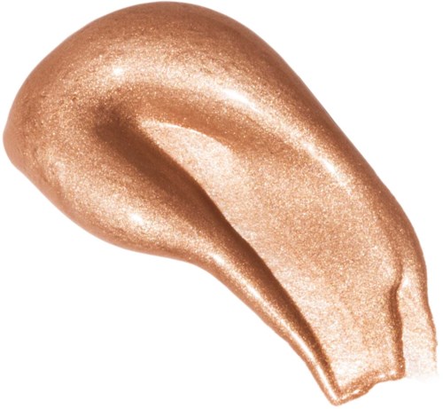 Een glanzend, metallic goudkleurig cosmetica- of huidverzorgingsproduct in druppelvorm.