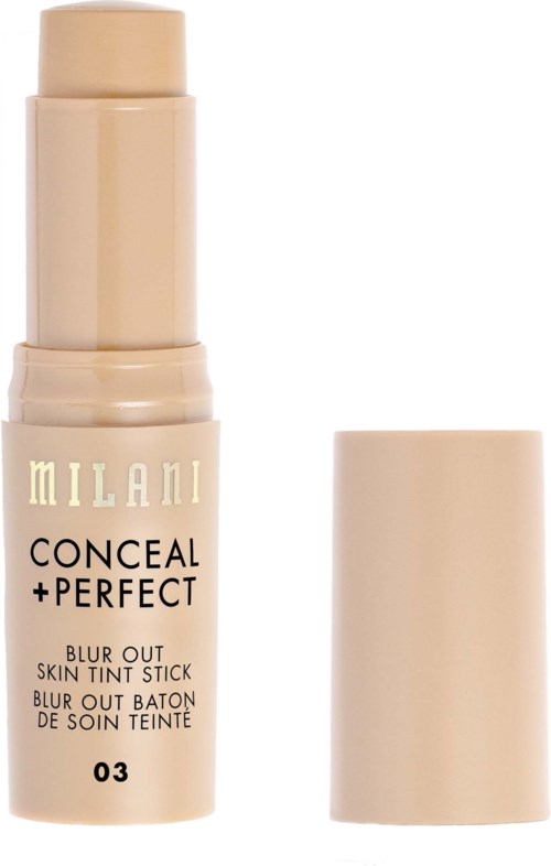 Milani Conceal Plus Perfect hudfärgstift i nyans 03, med locket avtaget som visar produkten.