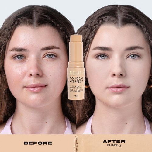 Sid-by-sidj-jämförelse av en kvinna före och efter bruk av concealer, visar tydlig skillnad i hudfärg och täckning.