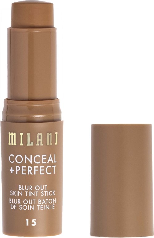 Beige makeupprodukt i form av en pinne märkt Milani Conceal + Perfect Blur Out Skin Tint Stick nummer 15.