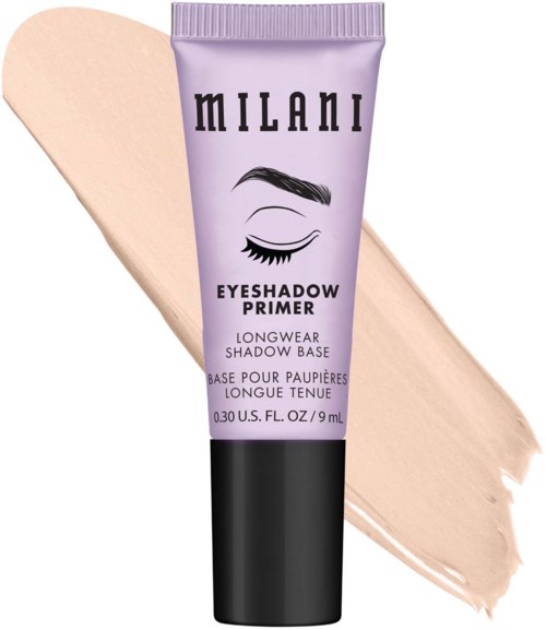 Milani oogschaduw primer tube met beige proefachtergrond en zwarte dop.