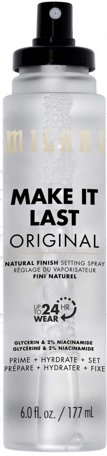 Een sprayfles met label "Make It Last Original" biedt een natuurlijke, langdurige finish met hydraterende eigenschappen.