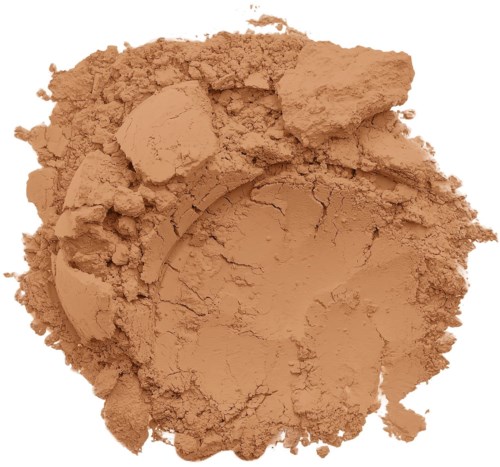 Cracked, loose, beige-colored powder with a curved indentation.