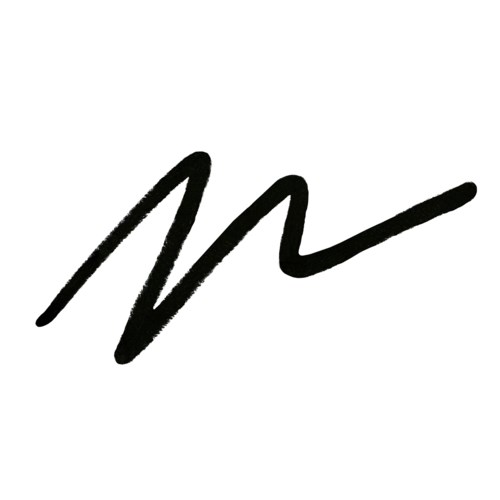 En svart, enkel, abstrakt signatur eller logotyp med flytande linjer och kurvor.