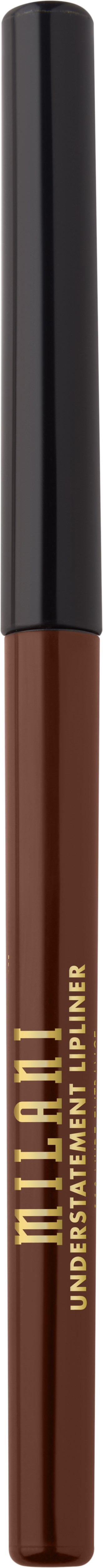 En brun ögonbrynspenna med svart lock, markerad 'Milani' och 'Undetectable Brow', står vertikalt.