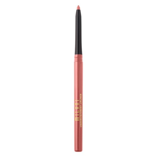 Een roze en zwarte make-up kwast met ronde punt en gouden tekst op de handgreep.