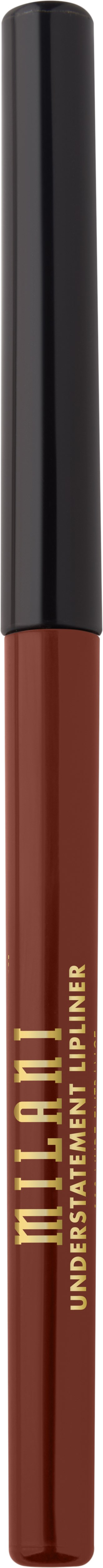 En brun läppenna med svart lock och gyllene text som säger 'MILANI' och 'UNDISPUTED MATTE POUT'.