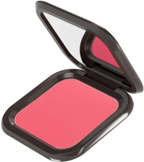 En rosa rouge-ögonskugga med spegel i locket.