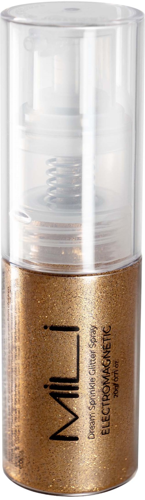 A small, gold-colored cosmetic bottle with a clear cap and pump, labeled 'Milk' for an electric pore-cleansing device.