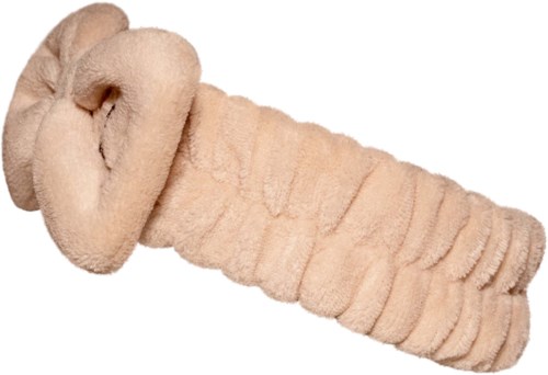 Een zachte, plucheknuffel in de vorm van een blij, opgerold dier met een lange, rimpelige lichaam en gesloten ogen.