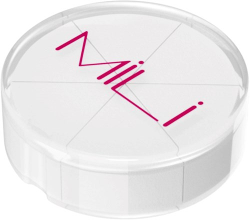 A round white pill with the word "Zili" written in pink on top.