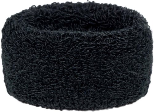 A black, fluffy, round hairband made of soft, textured fabric.
