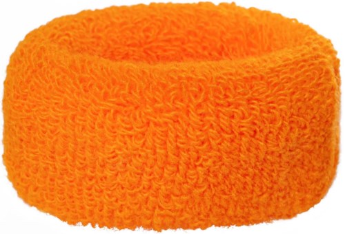 Ljus orange, mjuk, fluffig handduk formad som en ring eller en donut.