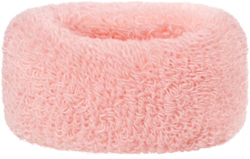 En mjuk, fluffig rosa pannband gjord av lurvig tyg, designad för att ha runt huvudet.