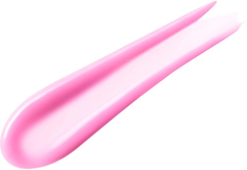 En rosa, skinnende, buet stripe eller smøre, muligens et kosmetisk produkt som leppestift eller gloss.