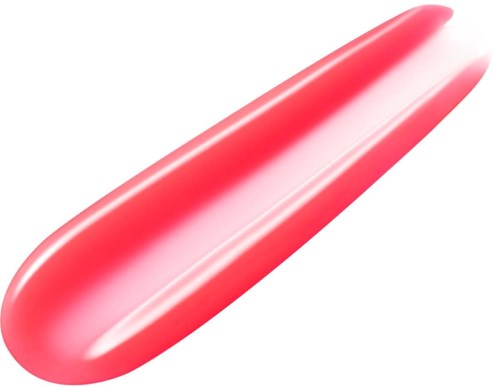 Een roze, langwerpige gelkapsel met een glanzend oppervlak, licht spits toelopend aan de uiteinden.
