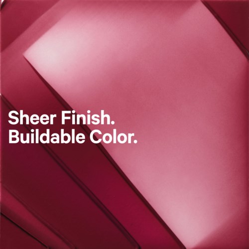 Hellrosa Hintergrund mit fettem weißen Text: "Sheer Finish. Buildable Color."
