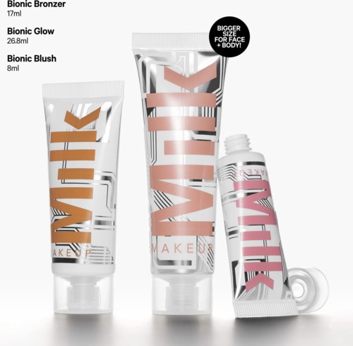 Det här är ett makeup-kit med tuber märkta Bionic Bronzer, Bionic Glow och Bionic Blush för ansikte och kropp.
