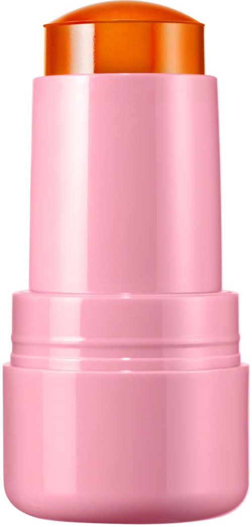 Ein rosa Behälter mit orangefarbenem Deckel, vermutlich ein Kosmetik- oder Hautpflegeprodukt. Es hat eine runde Basis und glatte Oberfläche.