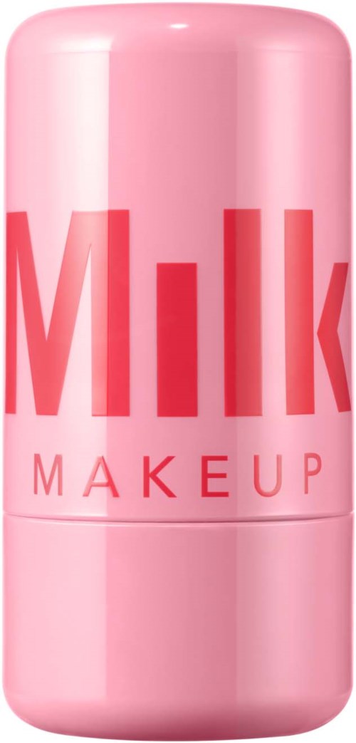 Ein rosa Behälter mit fett rotem Text "Milk Makeup".