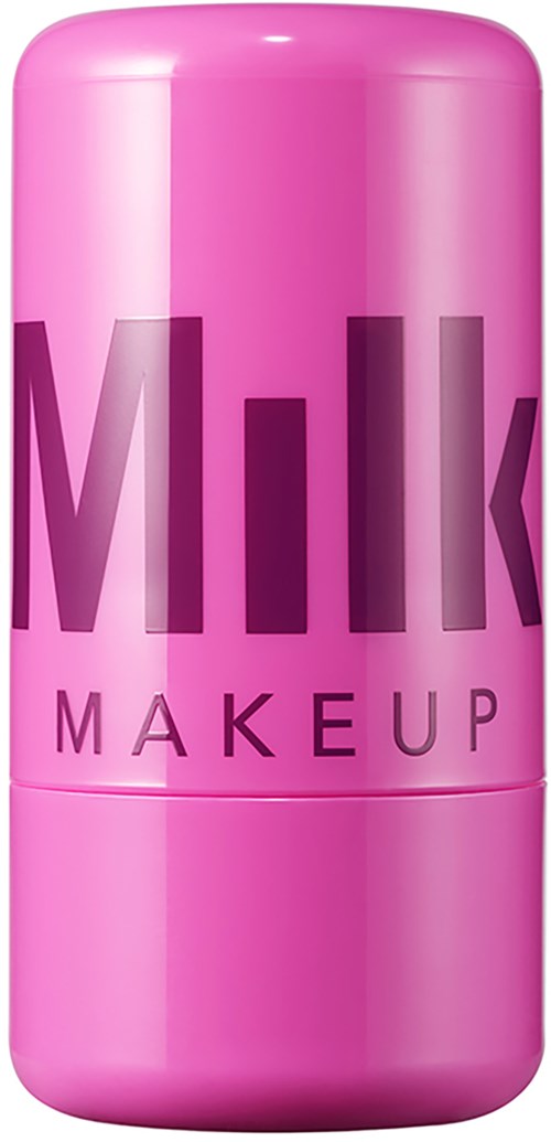 Roze container met dikke paarse tekst 'MILK MAKEUP'.