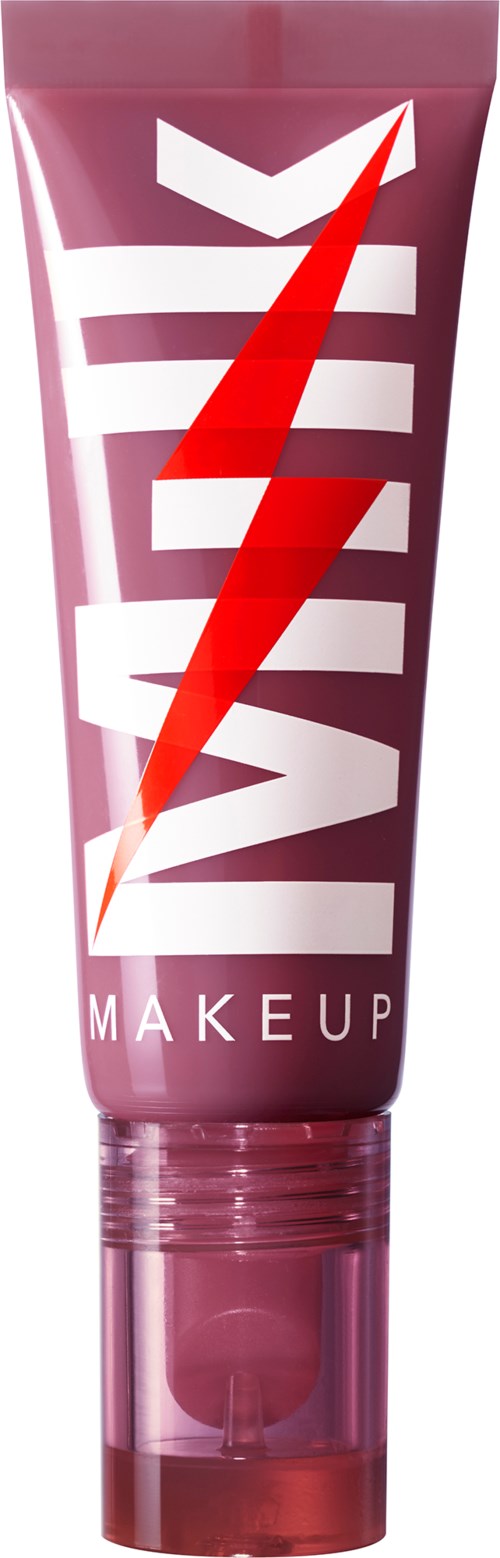 A pink tube with a red lightning bolt logo and the words 'MAXV MAKEUP' on it.