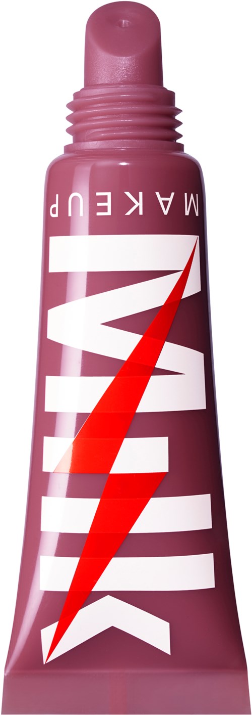 Pink tube with a red lightning bolt and white text, likely a lip gloss or cosmetic product.