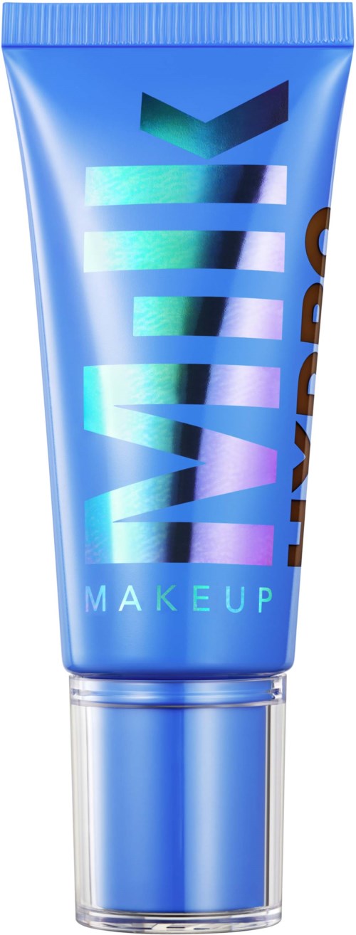 Blauer Tube mit glänzendem, reflektierendem Text 'MILKIT MAKEUP'.
